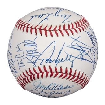 1991 World Series Champions Minnesota Twins Team Signed OAL Brown Baseball With 26 Signatures Including Morris & Puckett (JSA)